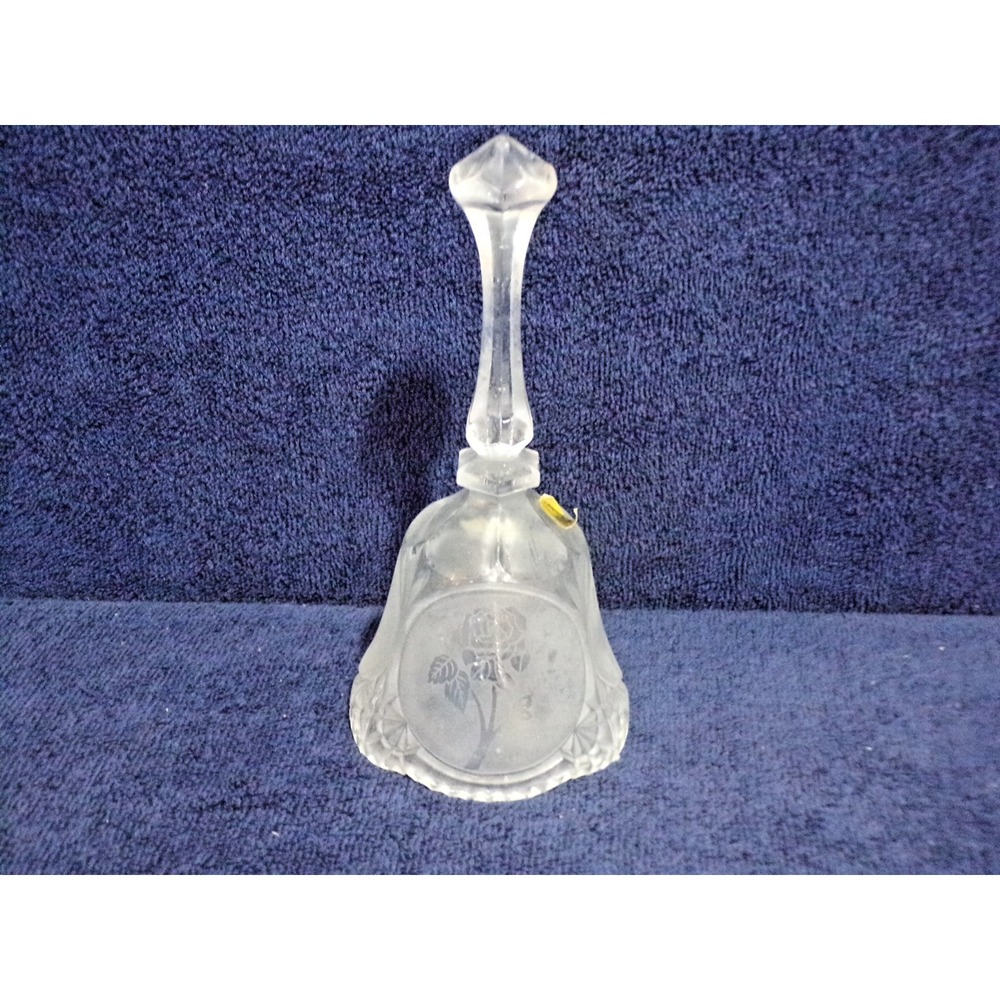 Lead Crystal Cut Frosted Roses Decorative Collectors Glass Bell 8" Tall Vintage